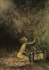 Ung pige og flagermus-agtig af Arthur Rackham