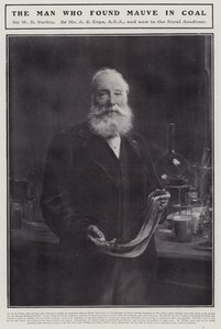 William Henry Perkin, engelsk kemiker, der opdagede det første syntetiske organiske farvestof, mauveine (litho)