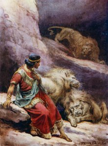 Daniel i løvehulen (farve litho) af Arthur Twidle