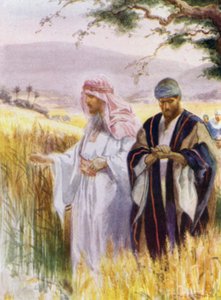 Jesus og hans disciple i kornmarken (farve litho)