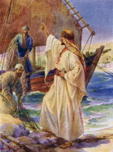 Jesus kalder Peter og Andreas (farve litho)