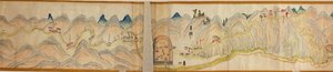 16.000. leveret. Orienteret med nord til højre. Relief vist billedmæssigt. Fugleperspektiv. Dækker Wei-floden i Baoji Xian, Shanxi Sheng til Shu Dao i Shanxi-Sichuan grænsen. Viser bebyggelser, rastepladser, stationer, kroer, templer, bjergpas, walle