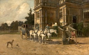 Set forfra af Wollaton Hall, Nottingham med hest og vogn, ca. 1880-1906