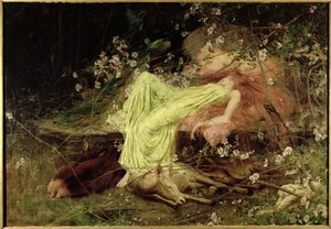 Et eventyr: "Alle syntes at sove, den frygtsomme hare på form" - Scott, ca. 1895 (olie på lærred)