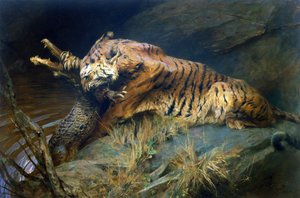 Tiger og krokodille (olie på lærred)