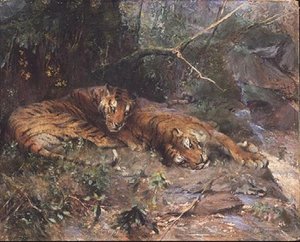 Tigre hviler ved en å af Arthur Wardle
