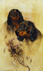 To Gordon Setters (olie på lærred)