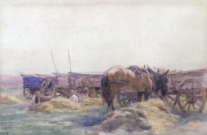 Høvogne med hest (akvarel på papir) af Arthur Winter Shaw