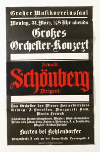 En plakat, der annoncerer en koncert med værker af Schönberg (plakat) af Artist Unknown
