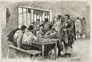 Argentina (20. århundrede). "Pulperia", et værtshus og en spiritusbutik. Illustration af T.Tamarera. Gravering af Artist Unknown