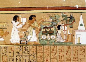 Ægyptisk kunst: Den afdødes mumie får den sidste pleje. af Artist Unknown