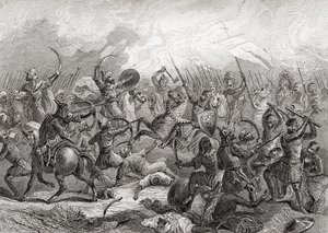 Slaget ved Guadalete, Spanien i 711 (print) af Artist Unknown