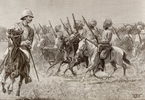 Det britiske imperium (19. århundrede). De nye regimenter i Burma. Kompagni af ridende infanteri fra det andet regiment. Gravering. af Artist Unknown