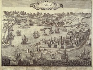 Byen og havnen i Cadiz. Gravering. SPANIEN. ANDALUSIEN. Cádiz. Museo de Cadiz af Artist Unknown
