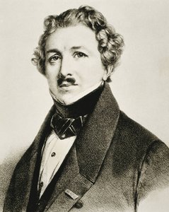 DAGUERRE, Louis-Jacques-Mande (1787-1851). Engelsk opfinder, der forbedrede fotografiet. Litografi. af Artist Unknown