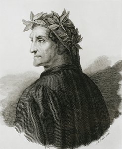 DANTE ALIGHIERI (1265-1321). Italiensk digter; Raphael (1483-1520). Reproduktion af en fresko af Raphael. Gravering. af Artist Unknown