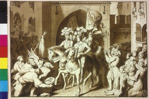 Kejser Karl V. og hans brødre Ferdinand I bliver ved hendes indflytning i Wien af hjelmen fra den fatale pasha Michael Oglu til stede af Artist Unknown