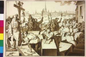Kejser Leopold I forviser jøden og lader bygge gudshuse i Leopoldstadt af Artist Unknown