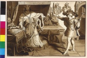 Kejser Rudolf af Habsburg postulerer kong Ottokar II ved sin herold til tilbagelevering af det kejserlige len Østrig og Steiermark den af Artist Unknown