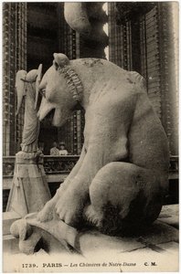 Gargoyle eller chimere på katedralen Notre Dame de Paris, bygget mellem 1163 og det 14. århundrede - Postkort, Selva-samlingen af Artist Unknown