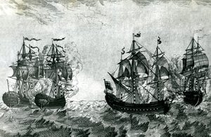 Le Maure nærmer sig rubinen: Achilles kæmper mod Royal Oak (gravering) af Artist Unknown