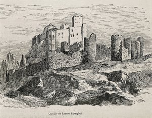 Loarre. Romansk slot. Gravering. SPANIEN. ARAGON. Zaragoza. Generelt militærakademi af Artist Unknown