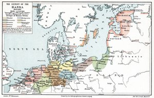 Kort over Hanseforbundets udstrækning omkring år 1400 (tryk)