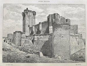 Medina del Campo. Mota-slottet. Gravering. SPANIEN. ARAGON. Zaragoza. Generelt militærakademi af Artist Unknown