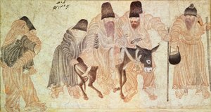 Mongolske nomader med et æsel (pergament) af Artist Unknown