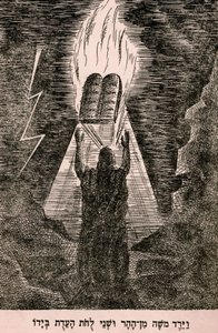 Moses på vej ned fra Sinai-bjerget (print) af Artist Unknown