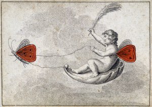 Gammelt kort at spille: hjerter to - Barn kører en flyvende tank. Musée de la Carte à Jouir, Issy-les-Moulineaux. af Artist Unknown