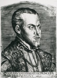 PHILIP II af Spanien (1527-1598). Konge af Spanien (1556-1598) og Portugal (1580-1598). Portræt af Philip stadig som prins. Xylografi. af Artist Unknown