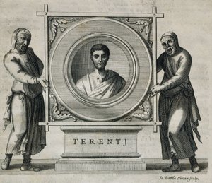 TERENCE, Publius Terentius Afer (190-154 f.Kr.). Dramatiker under den romerske republik. Gravering. 1736. Stik