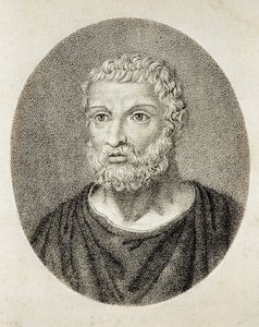THALES af Milet (6. århundrede a. C-s. VI f.Kr.). Portræt af Thales af Milet. Gravering. af Artist Unknown