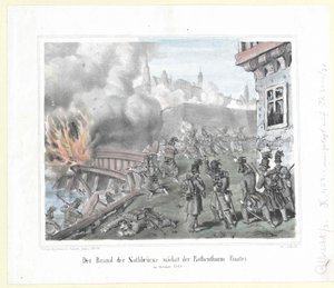 Branden i Nothbrücke nær Rothenthurm-bastionen i oktober 1848 af Artist Unknown