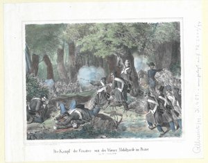 Kroaternes kamp med den mobile wienergarde i Prater den 28. oktober 1848 af Artist Unknown