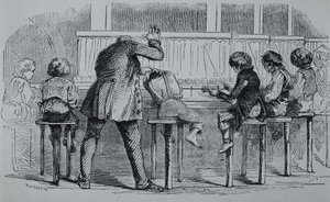 DET FORENEDE KONGERIGE. ENGLAND. Den industrielle revolution. Børn bruger maskiner på en tekstilfabrik. Gravering. af Artist Unknown