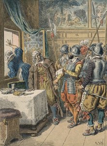arrestationen af Pierre Broussel (1575 - 1654) i 1648 efter ordre fra Anne af Østrig, hvilket udløste folkets lettelse (barrikadernes dage) og Fronde. af Artist Unknown