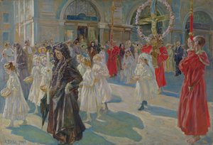Procession af Corpus Christi på Piazza Grande i Trieste, 1908 af Arturo Fittke