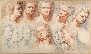 Hovedstudier (farvet kridt på papir) af Artus I (attr. to) Quellinus
