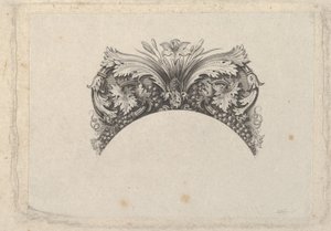 Buet rammeelement til seddel, med akantus- og vinblade, lilje og druer..., ca. 1824-37.