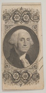Seddelmotiv: Portræt af George Washington i et dekorativt panel, ca. 1824-37.