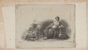 Seddelvignet med kvindefigur, der repræsenterer havhandel, ca. 1824-37.