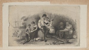 Seddelvignet med figurer i forskellige aldre, der repræsenterer livets stadier, ..., ca. 1824-37.