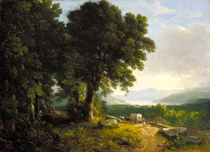 Landskab med overdækket vogn (olie på lærred) af Asher Brown Durand