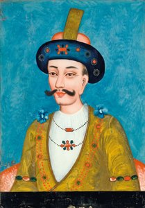 Omvendt glasmaleri af en turbannet adelsmand, fra Indien eller Kina til det indiske marked (olie på glas)