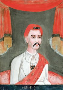Omvendt glasmaleri af en indisk adelsmand, fra Indien eller Kina til det indiske marked (olie på glas)