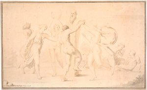 Bagerste kanal. En satyr, en hind og tre hinder danser om Priapsherme