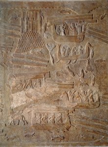 Art Mesopotamia (Assyrien): gårdhave til paladset for kongen af Assyrien Sargon II (721 - 705 f.Kr.) transport af cedertræ fra Libanon. Paris, Musée du Louvre af Assyrian