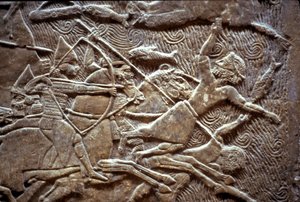 Ashurbanipal ved slaget ved Til-Tuba, 650-620 f.Kr af Assyrian